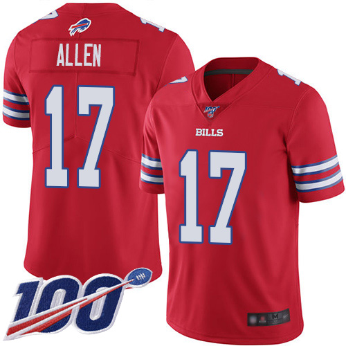 Men Buffalo Bills #17 Josh Allen Limited Red Rush Vapor Untouchable 100th Season NFL Jersey